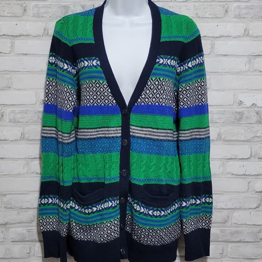 C Wonder Striped Cable Knit Button Cardigan Womens LARGE